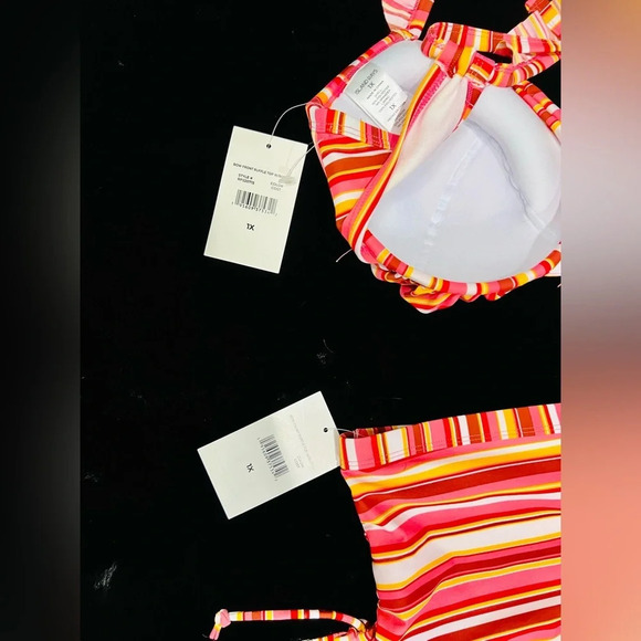 Island Rays NWT Ladies 1X Two Piece Bikini Set Striped Swimsuit Padded Top - Picture 15 of 16